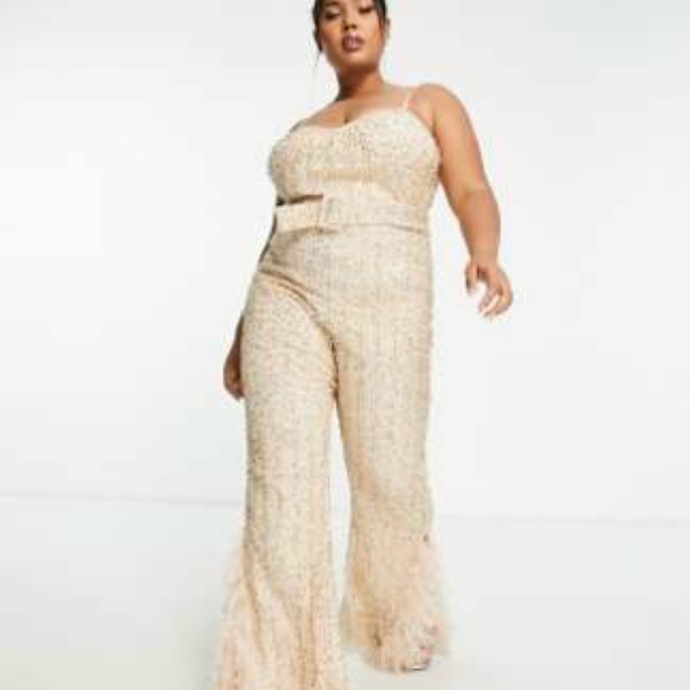 ASOS Cream Textured Jumpsuit